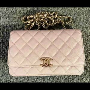21C Rose claire Pink wallet on chain caviar